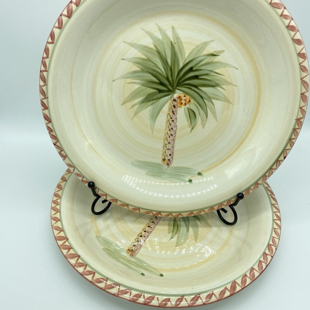 Gibson Designs‎ Palm Tree Dinner Plates Set Of 2 Tropical Cottage Coastal Decor